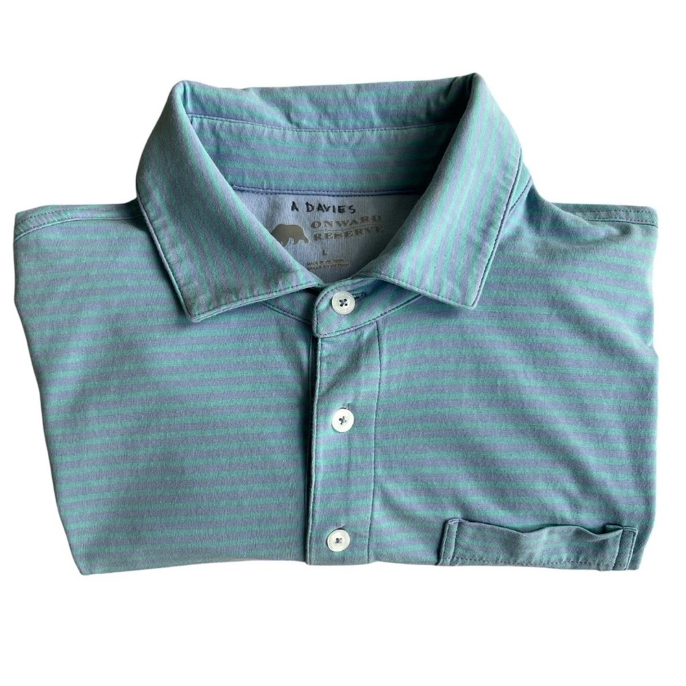 Onward Reserve Mint & Purple Men’s Stripe Polo | Size Large |Stretch Pima Cotton